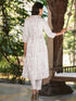 Janasya Women's White Pure Cotton Tie & Dye With Mirror Work A-line Kurta Pant Set